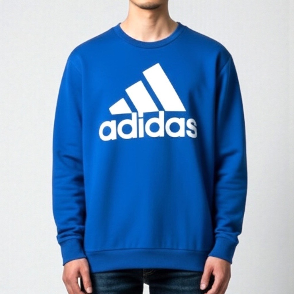 Men's Adidas Crewneck Sweatshirt Mens 2XL Blue HL2299 Graphic Logo Fleece